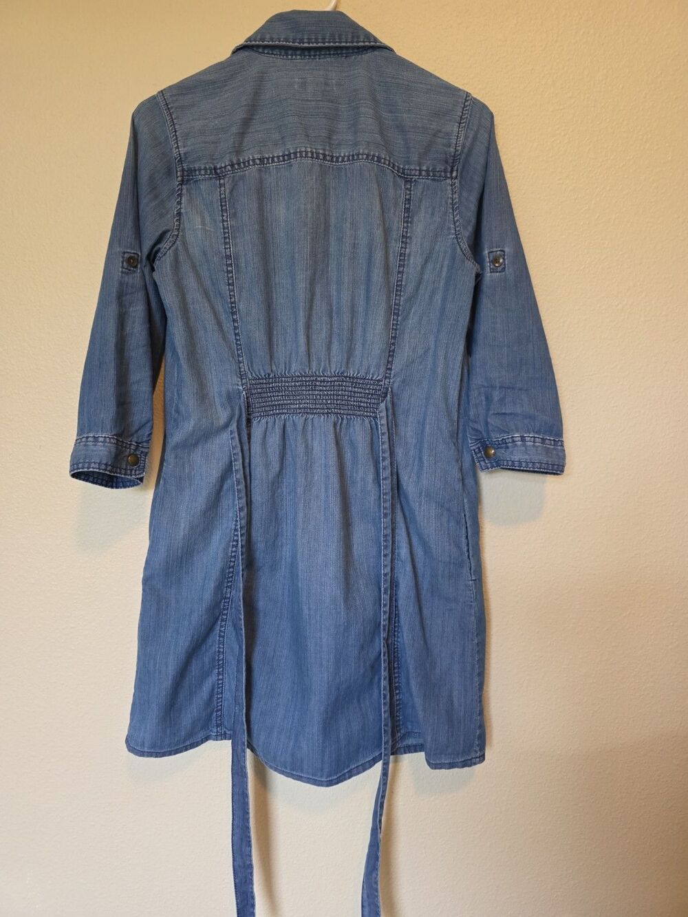 Gap Womens Denim Shirt Dress Blue Snap Front Tie Waist Long Sleeve Pocket Size S - Picture 10 of 11